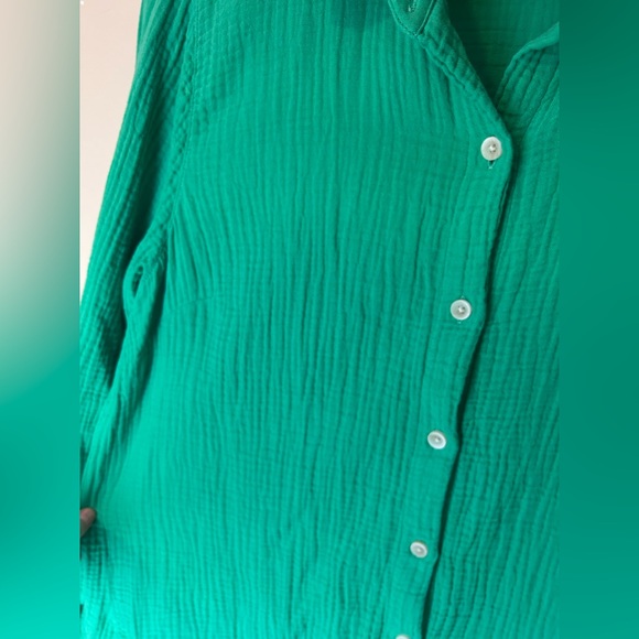 J. Jill Green 100% Cotton Gauze Split Hem Button Down Tunic Size S Coastal - Picture 3 of 12